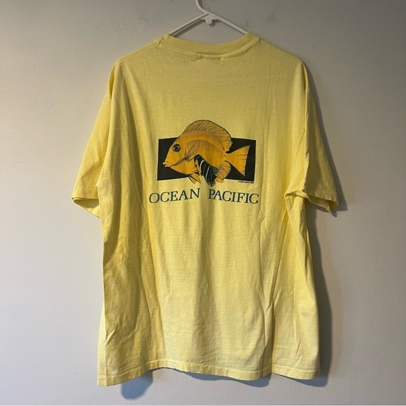 Vintage Ocean Pacific OP 1986 GONE FISHIN Single Stitch Yellow T Shirt XL - Picture 3 of 7